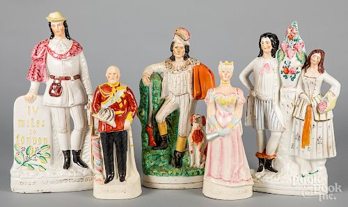 Five Staffordshire figures