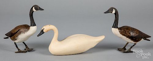 Pair of carved and painted miniature Canada geese, etc.