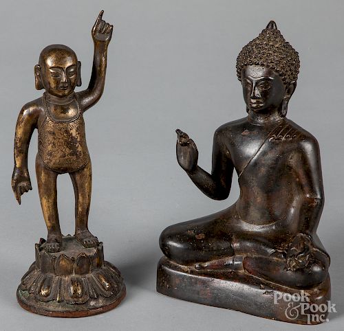Two antique Chinese bronze Buddhas