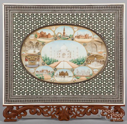 Large Indian watercolor on ivory of the Taj Mahal