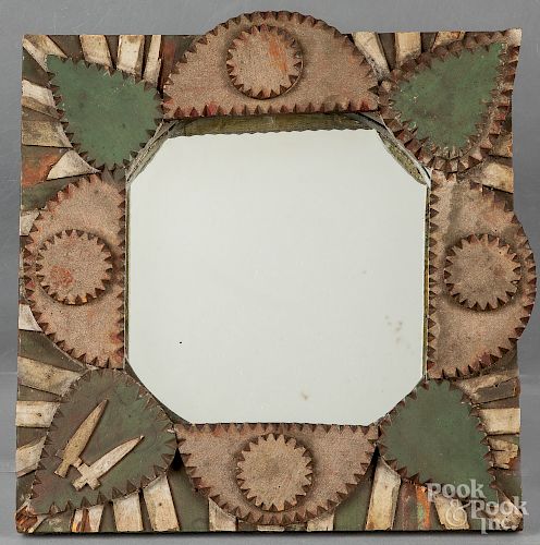Painted tramp art mirror, together with a frame