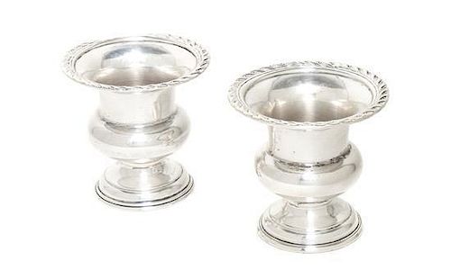 A Pair of American Silver Cigarette Urns, Preisner Silver Company, Height 2 1/2 inches.