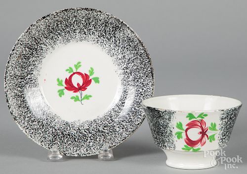 Black spatter cup and saucer