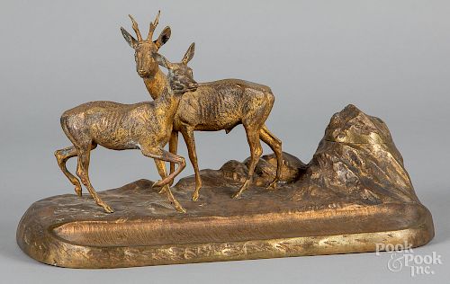 Figural bronze deer inkwell
