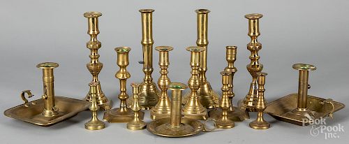 Collection of brass candlesticks