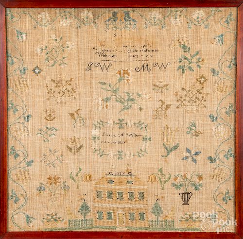 Pennsylvania silk on linen house sampler