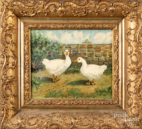 Contemporary oil on canvas of two geese