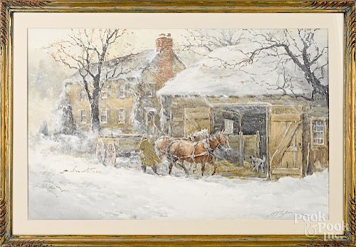 Joseph Conover Claghorn, watercolor winter scene