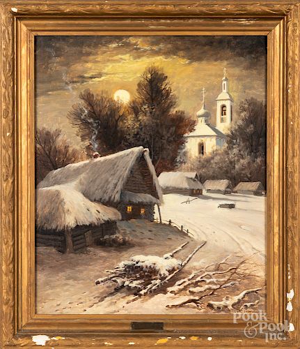 Russian oil on canvas winter landscape