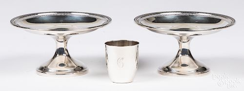 Pair of weighted sterling silver footed dishes, etc.