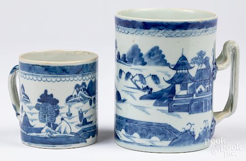 Two Chinese export porcelain Canton mugs