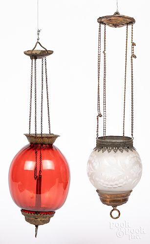 Two Victorian hanging glass lights.