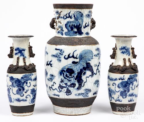 Three Chinese crackle glaze porcelain vases