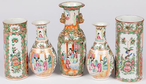 Five Chinese export porcelain rose medallion vases