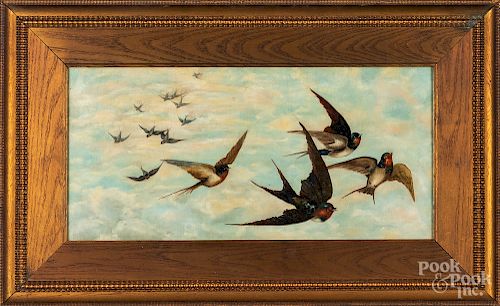 Oil on canvas of birds in flight