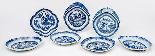 Seven Chinese export Canton serving dishes