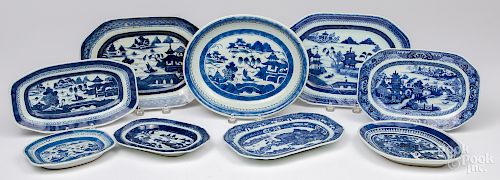 Nine Chinese export trays and serving dishes