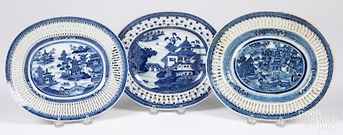 Three Chinese export blue and white undertrays