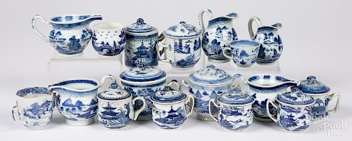Chinese export blue and white pot de cremes, etc.