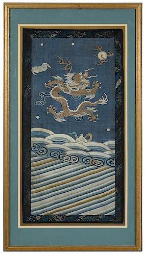 Chinese Silk Tapestry Dragon Panel