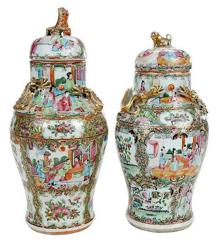 Near Pair Chinese 19th Century Dragon Jars