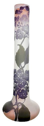 Tall Gallé Cameo Glass Floral Vase