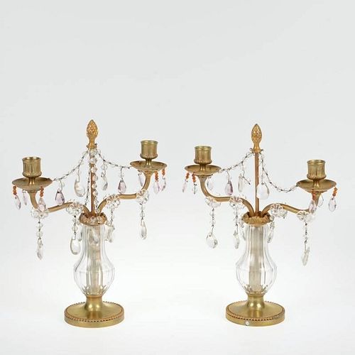 Pair signed Parisian crystal and bronze candelabra