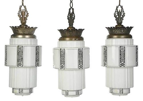 Three Art Deco Style Hanging Lights