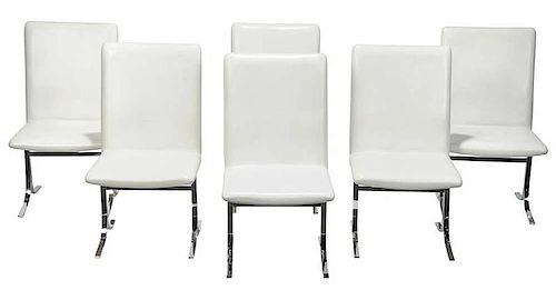 Set Six Modern Chrome, Upholstered Dining Chairs