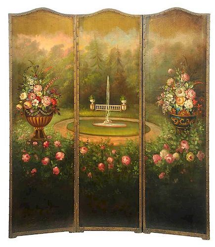 Vintage Hand-Painted Leather Room Screen