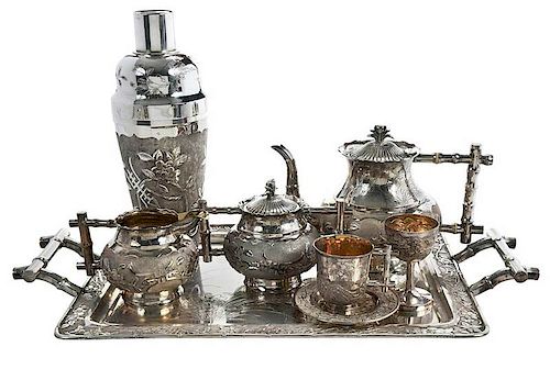 Chinese Export Silver Drinking Set, 23 pieces