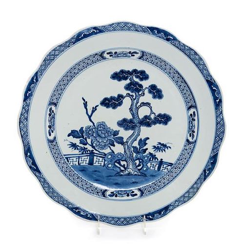 A Large Blue and White Glazed Porcelain Charger Diameter 16 3/8 inches.