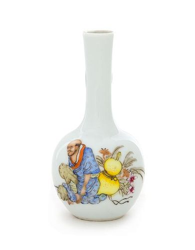 * A Famille Rose Porcelain Bottle Vase Height 2 1/4 inches.