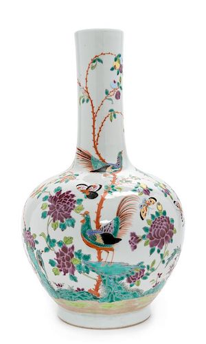 A Famille Rose Porcelain Bottle Vase Height 16 3/4 inches.