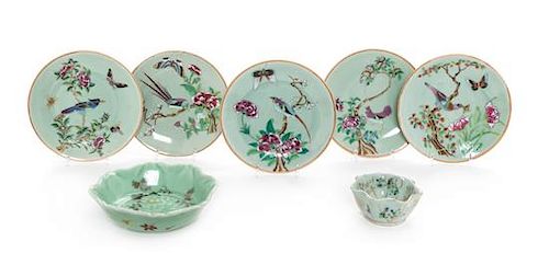 * Seven Famille Rose Porcelain Articles Diameter of largest 7 3/4 inches.