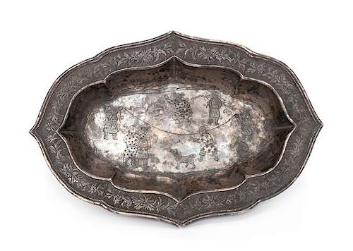 An Incised Quatrefoil Silver Tazza Length 7 inches.