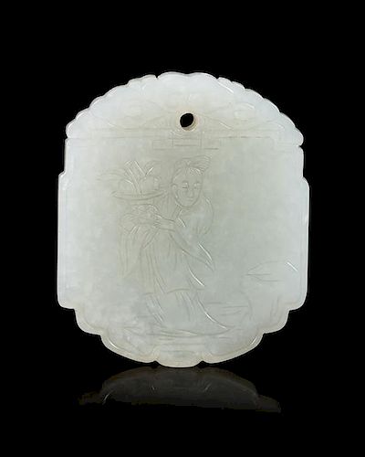 A Carved White Jade Plaque Length 2 inches.
