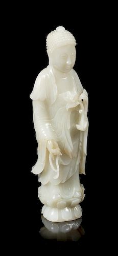 A White Jade Figure of Buddha Height 7 5/8 inches.