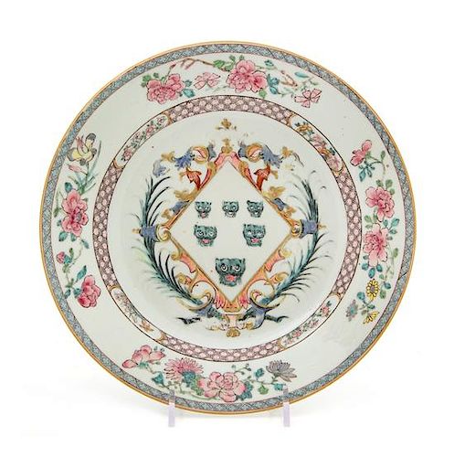 A Chinese Export Armorial Porcelain Plate Diameter 8 3/4 inches.
