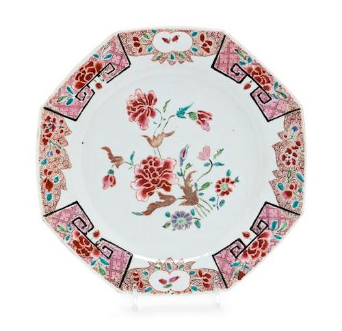 * A Chinese Export Famille Rose Porcelain Octagonal Plate Diameter 8 inches.