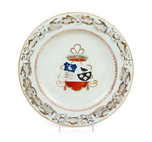 A Chinese Export Armorial Porcelain Plate Diameter 12 3/4 inches.