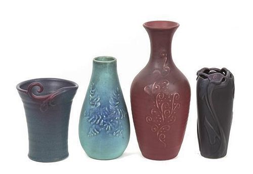 Four Van Briggle Pottery Vases, Height of tallest 10 1/2 inches.