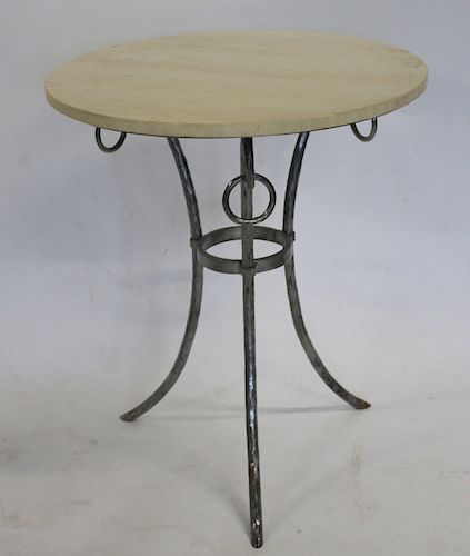 MIDCENTURY. Polished Steel table With Round Marble