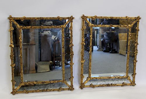 A Pair of Midcentury Giltwood Bamboo Form Mirrors