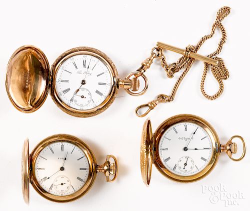 Three gold filled Elgin ladies pocket watches, etc.