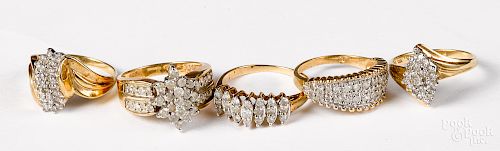 Five 10K gold diamond rings