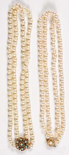 14K yellow gold and opal two-strand pearl necklace, etc.