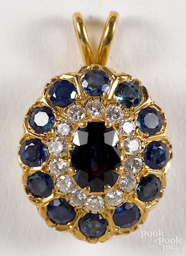 14K yellow gold diamond and gemstone pendant