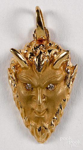 14K yellow gold satyr face pendant