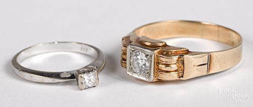 Two 10K gold diamond rings